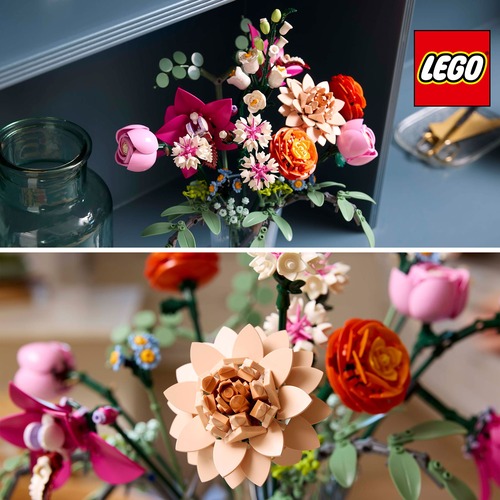 Dettaglio di mazzo di fiori colorati Lego